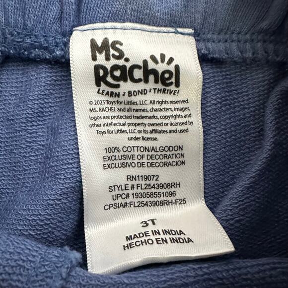 Ms. Rachel Toddler Girl Washed Crewneck Top and Short Set 3T Blue New - Picture 7 of 9